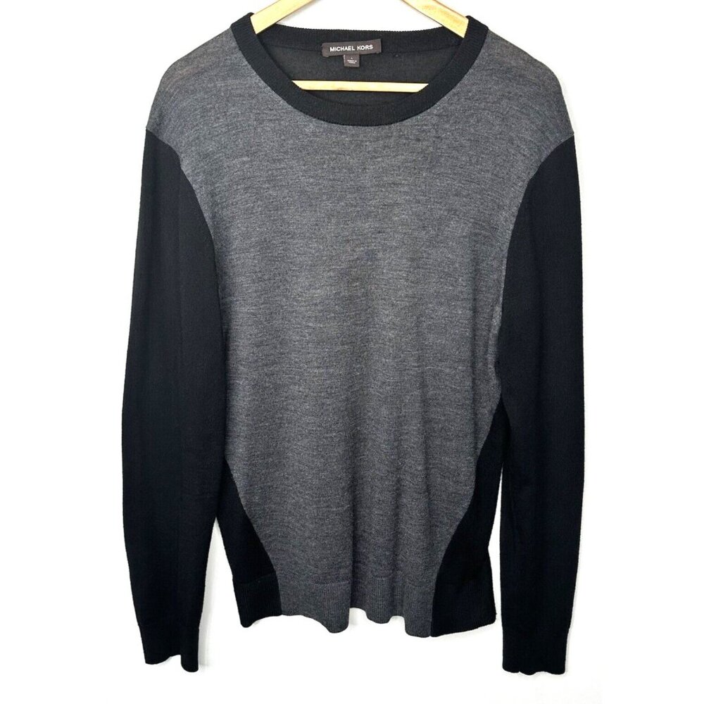 Michael Kors Mens Sweater Extra Fine Merino Wool Preppy Pullover Gray Size Large